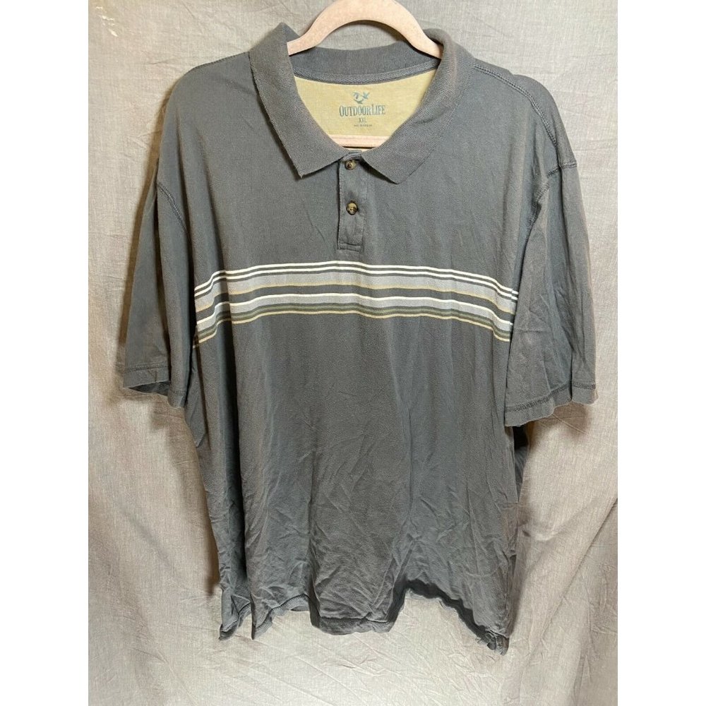 Outdoor Life Shirt Adult 2XL Gray Multicolor Stripes‎ Polo Pullover Mens.